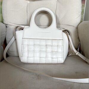 White Cris Cross Crossbody Handbag